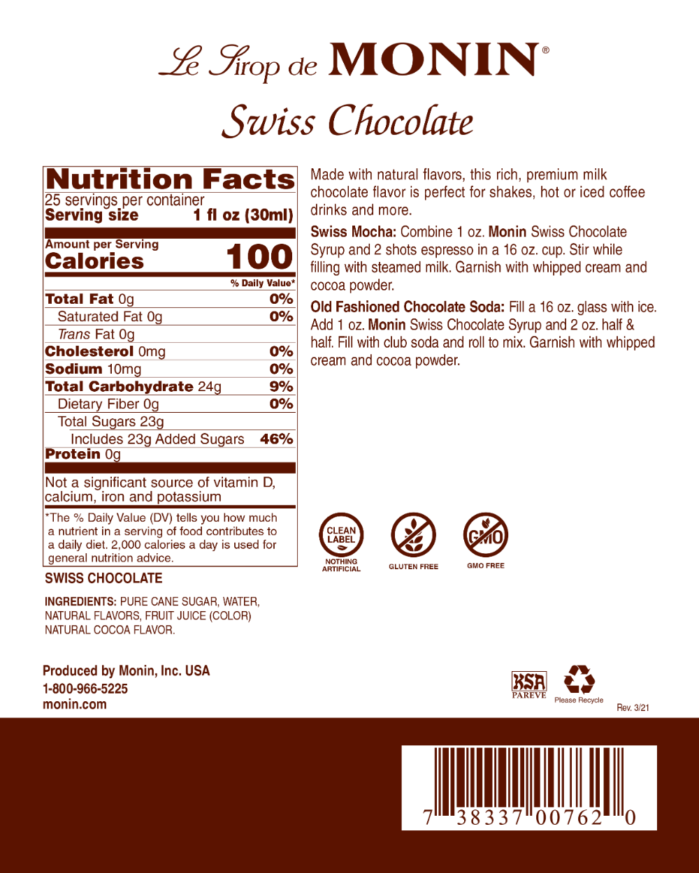 Swiss Chocolate Syrup - 750ML