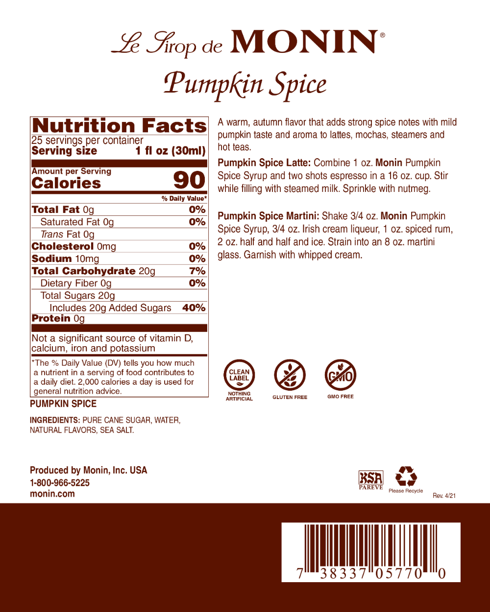 Pumpkin Spice Syrup - 750ML