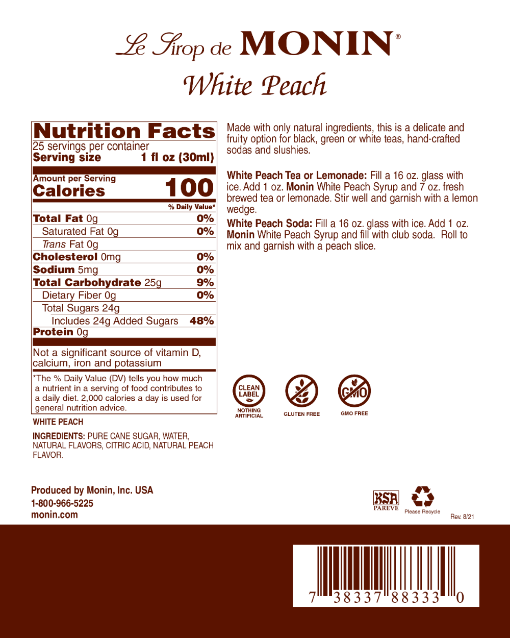 White Peach Syrup - 750ML