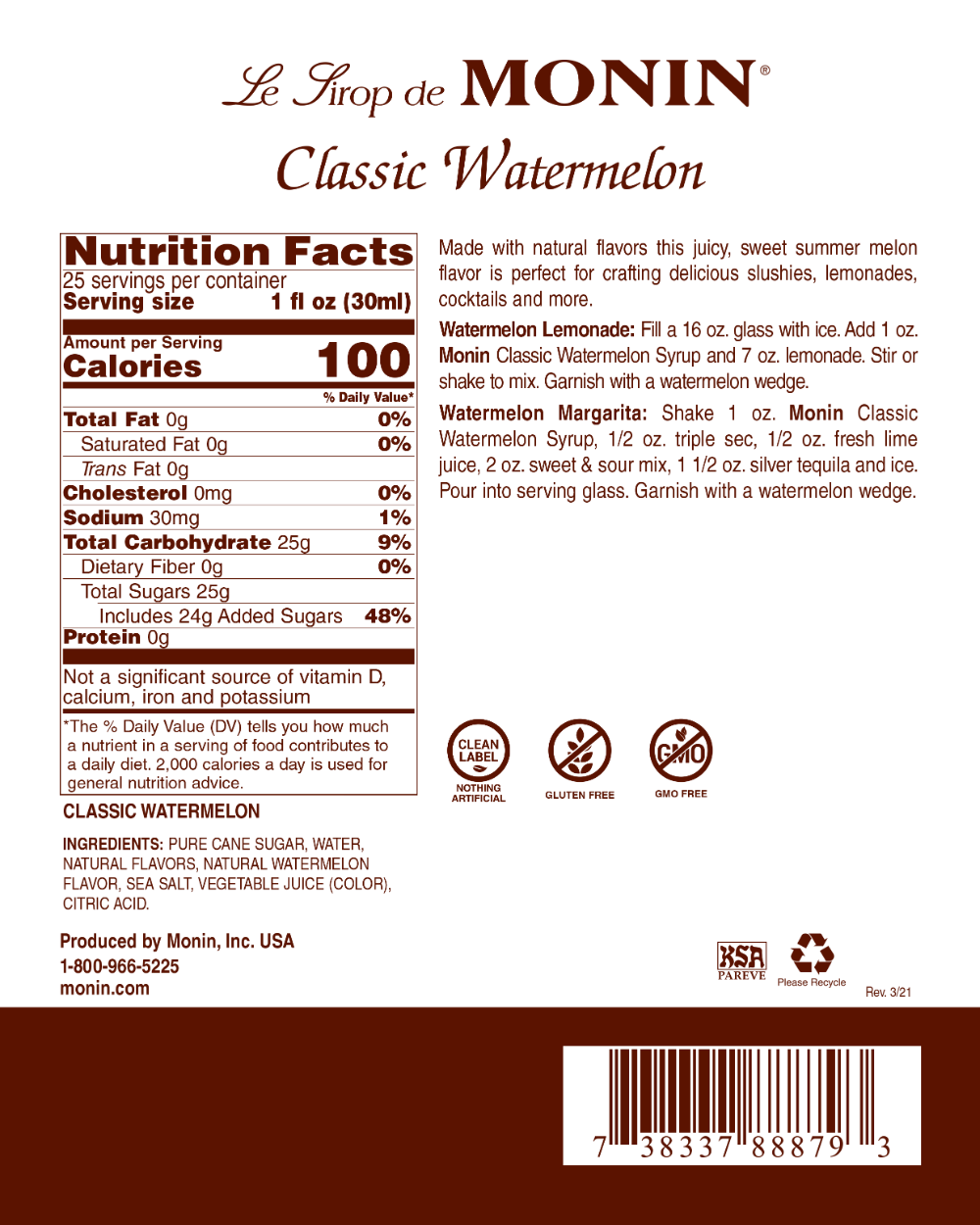 Classic Watermelon Syrup - 750ML