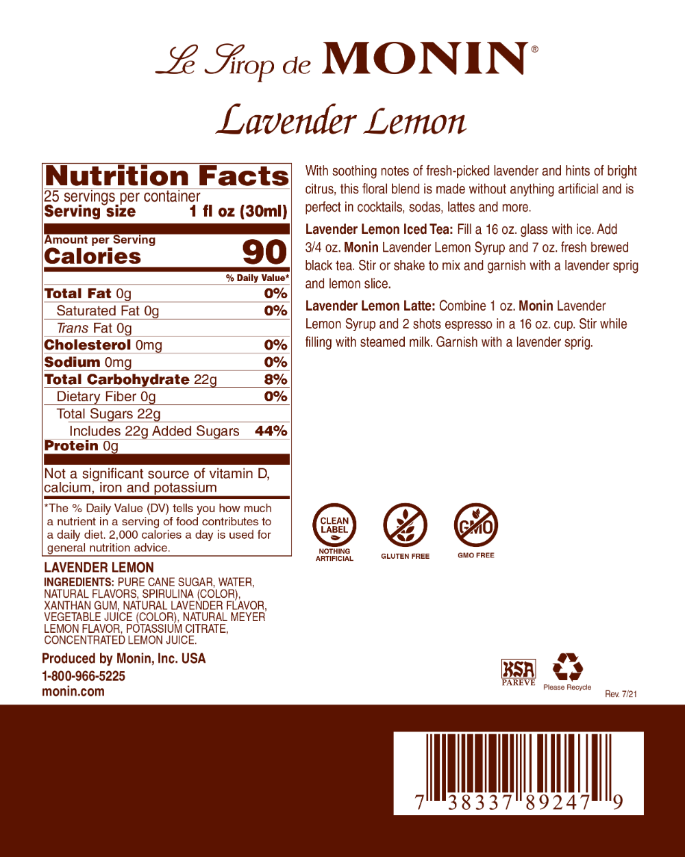 Lavender Lemon Syrup - 750ML